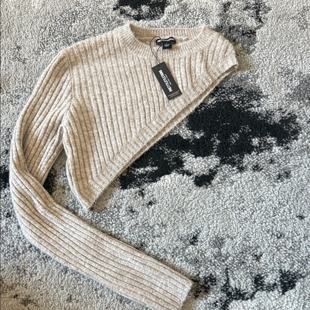 PrettyLittleThing Taupe Ribbed Sweater